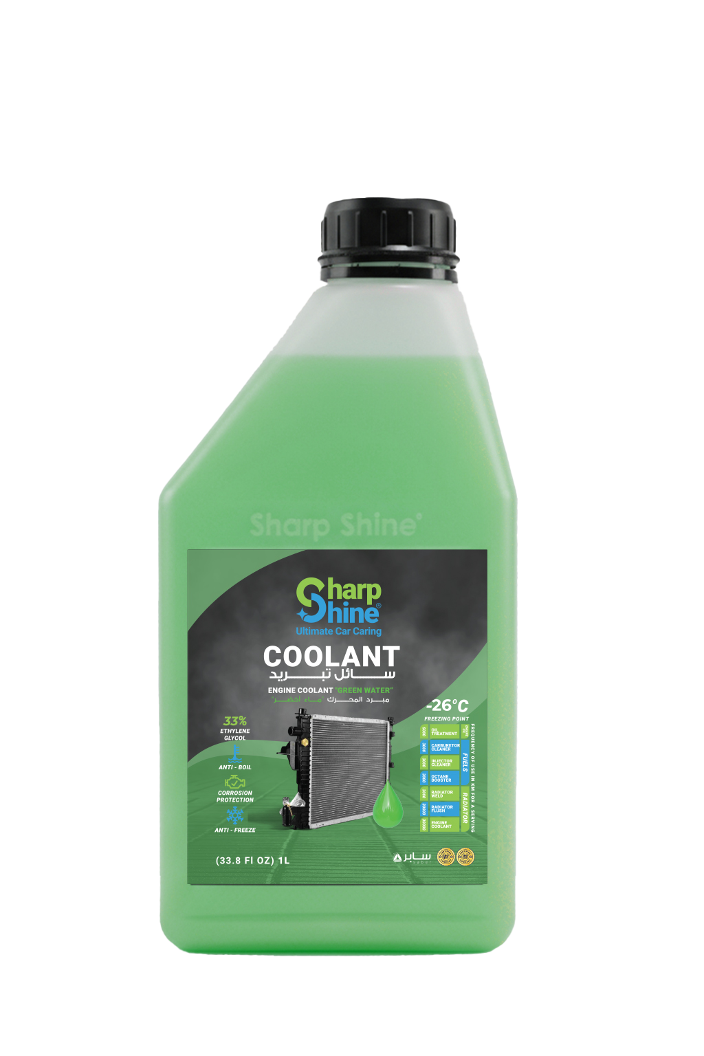 Sharp Shine Engine Coolant - Green water (33% Concentration) - 1 Litres