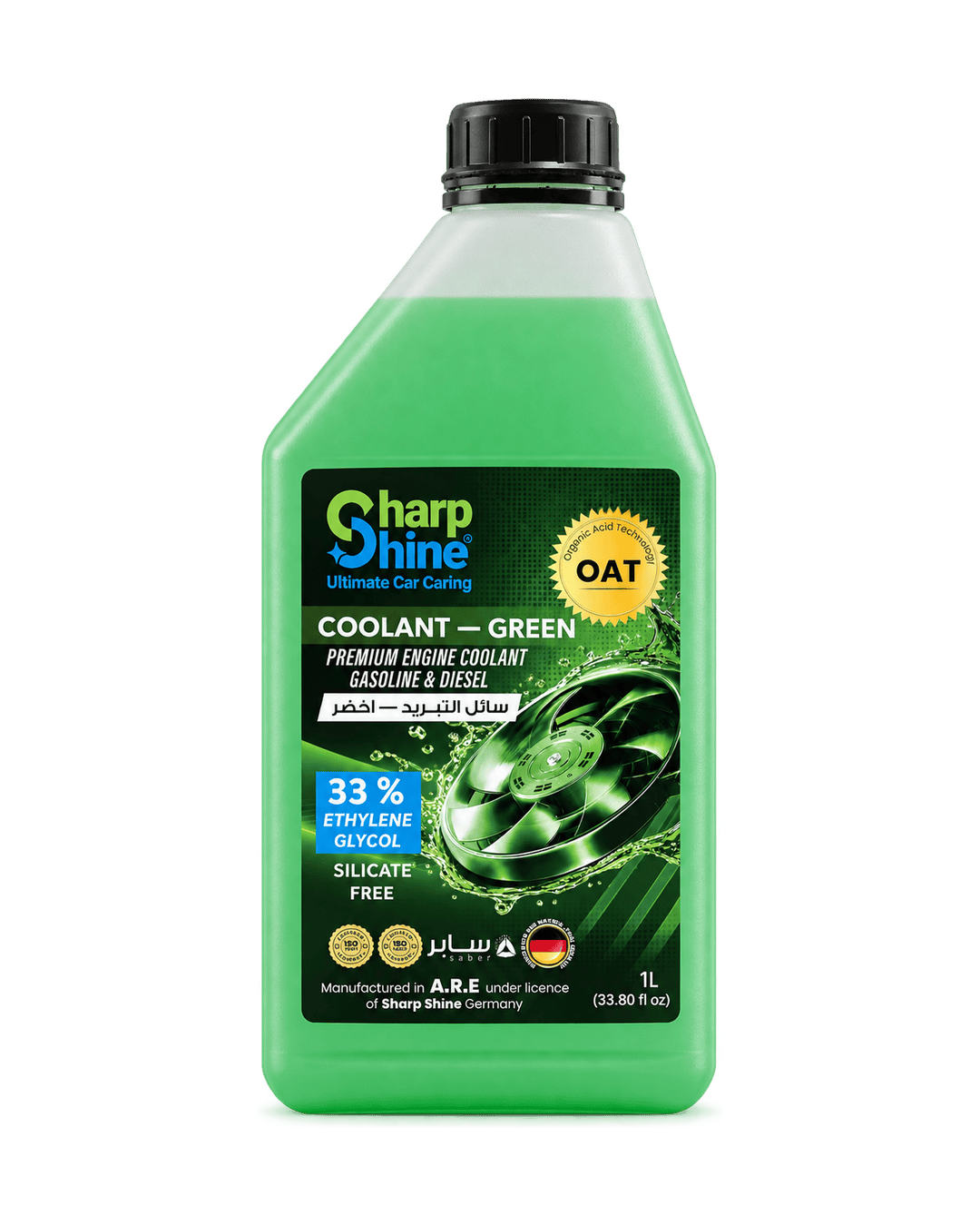 Sharp Shine Engine Coolant - Green water (33% Concentration) - 1 Litres