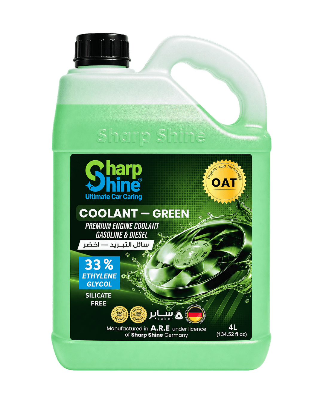 Sharp Shine Engine Coolant - Green water (33% Concentration) - 4 Litres